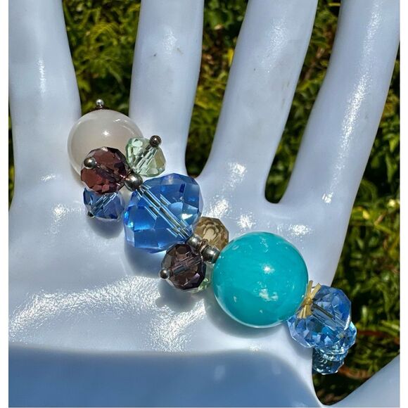Colorful Glass Beaded Stretch Bracelet in Blue & Pastel Tones - Picture 2 of 10